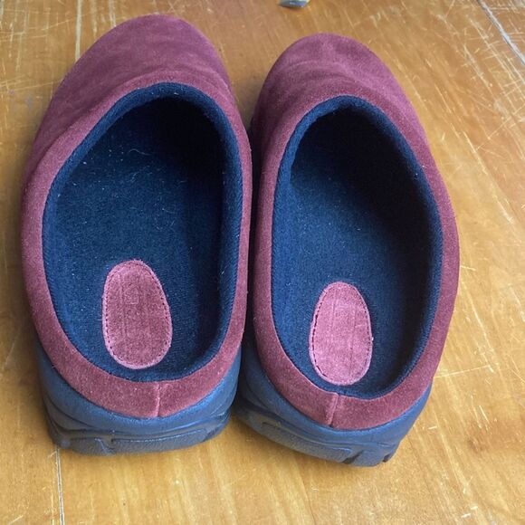 Lands End 86166 Womens Size 7B Dark Red Suede Leather Slides Clogs Slippers - Picture 6 of 11